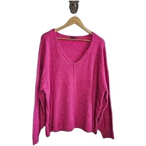 Vince Camuto knit puff sleeve sweater hot pink v-neck